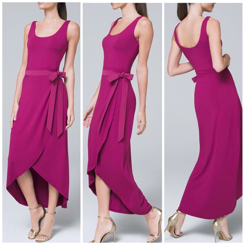 White House Black Market Magenta Sleeveless Wrap-Front Maxi Dress XS